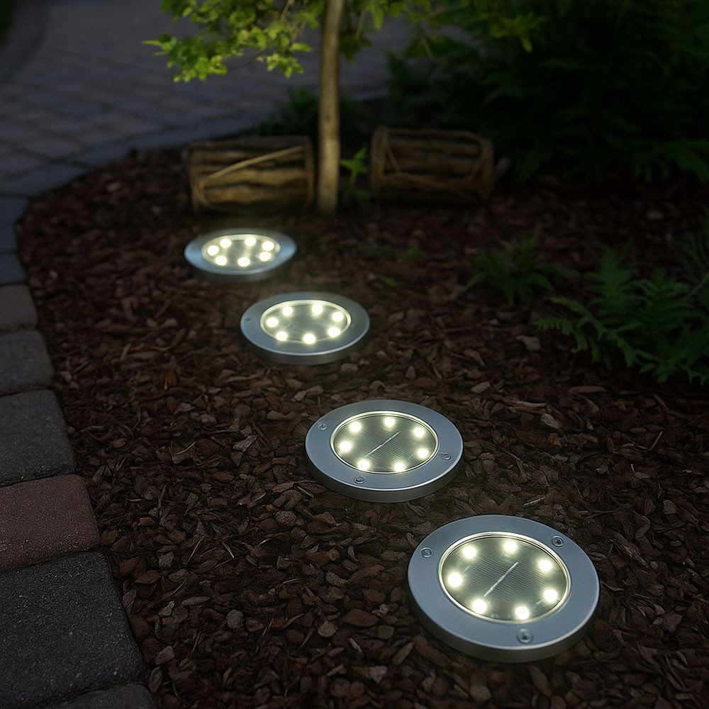 etc-shop LED Gartenstrahler, LED-Leuchtmittel fest verbaut, Kaltweiß, Tageslichtweiß, 2x Solar Außen Spot Strahler Lampe Edelstahl Wasserfest