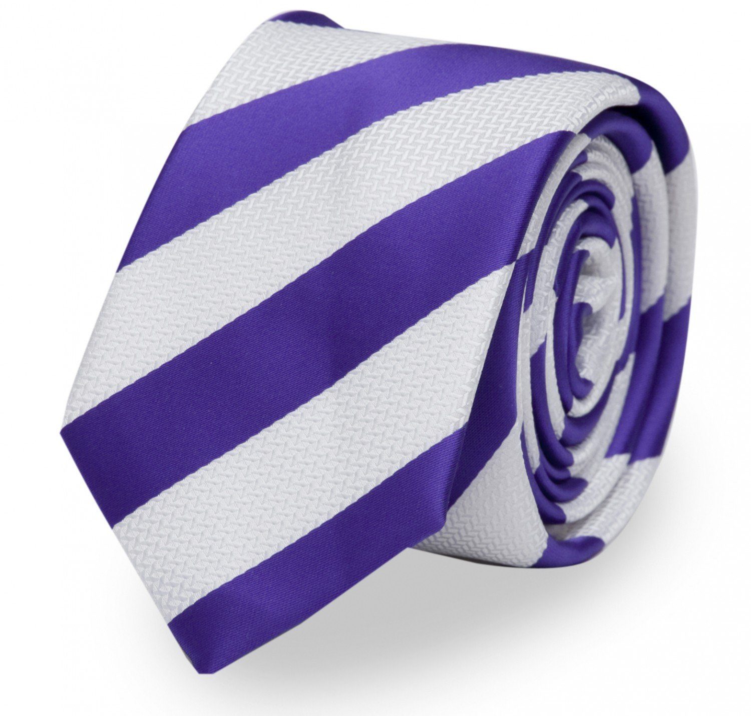 Fabio Farini Krawatte in mit gestreifte Tie Box, oder Streifen 6cm (6cm), Gestreift) Weiß/Violett Krawatte (ohne Breite Herren Schmal - 8cm