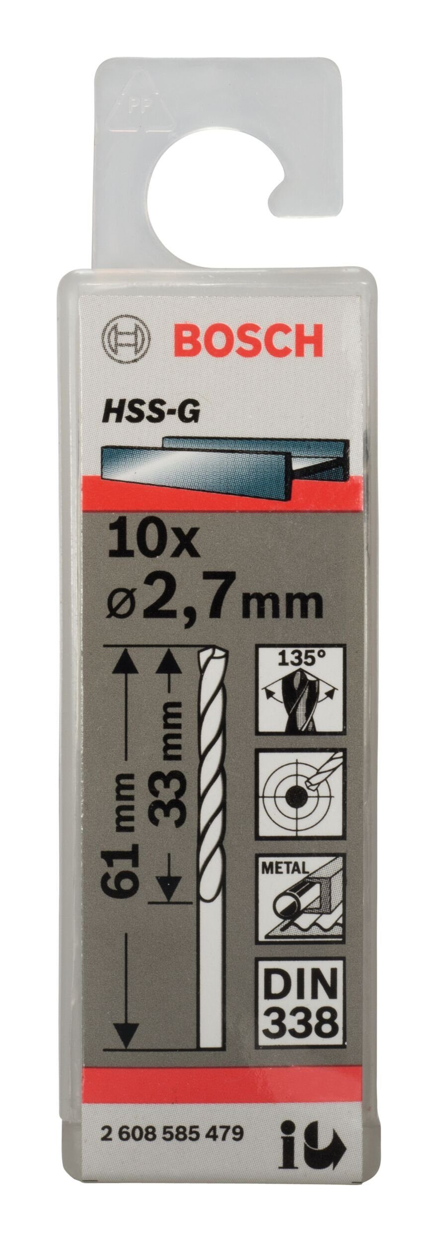 (10 x mm 338) BOSCH - 33 HSS-G 2,7 Metallbohrer, - x 61 (DIN Stück), 10er-Pack