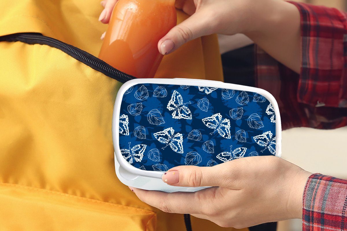 Kunststoff, Blau Jungs Lunchbox Brotbox und Schmetterling Insekten MuchoWow Brotdose, Design, - Erwachsene, - Mädchen Kinder und Weiß für - für (2-tlg), -
