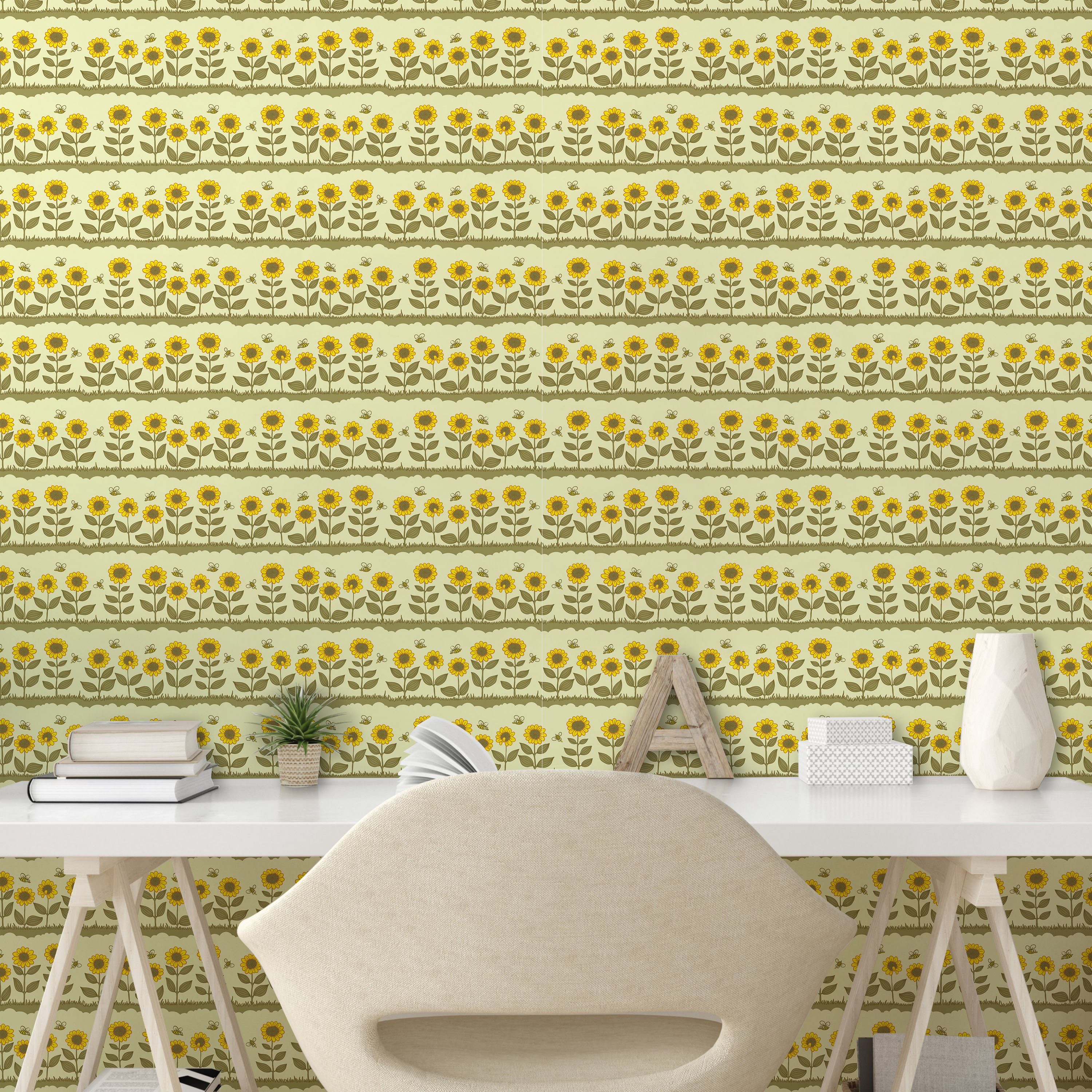 Blowing Küchenakzent, selbstklebendes Wohnzimmer Vinyltapete Blumenfeld Abakuhaus Sonnenblume