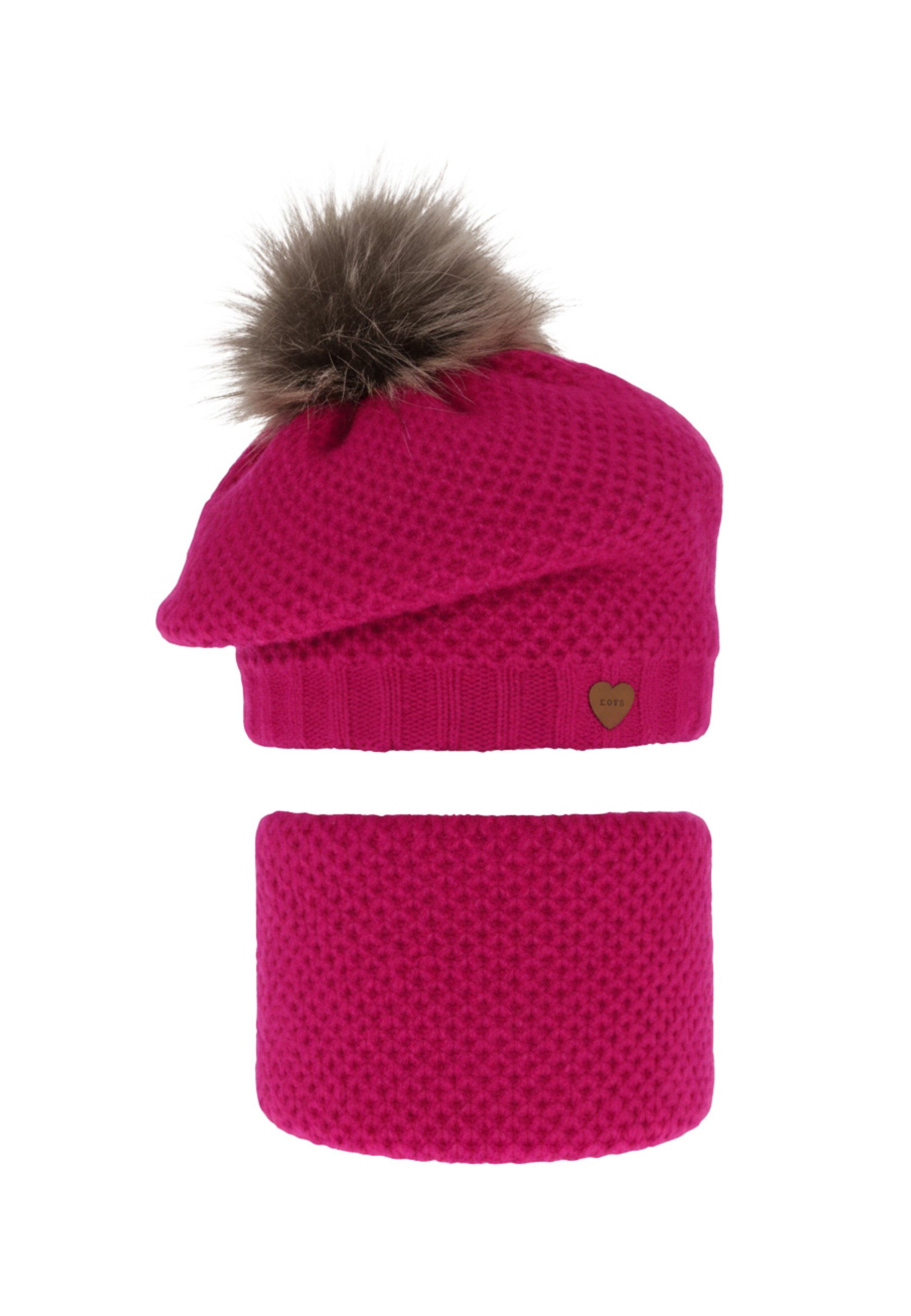 Diademita Sturmhaube Winterset für Mädchen: rosa Mütze und Schlauchschal mit Pompon (Set)