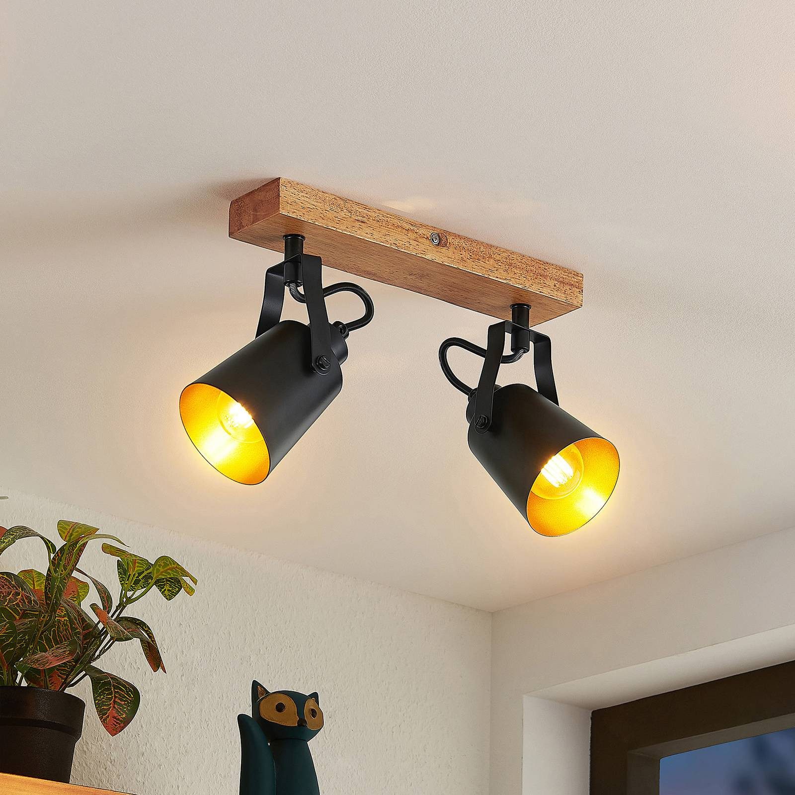 Lindby Deckenstrahler Kimban, LED, Holz IP20, 2 x 10 W LED günstig online kaufen