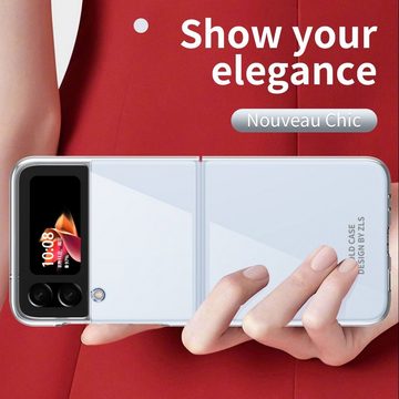 Wigento Handyhülle Für Samsung Galaxy Z Flip4 5G Design Hart Cover Handy Tasche Hülle Etuis Transparent