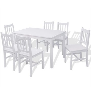 vidaXL Sitzgruppe Siebenteiliges Esstisch-Set Pinienholz Weiß