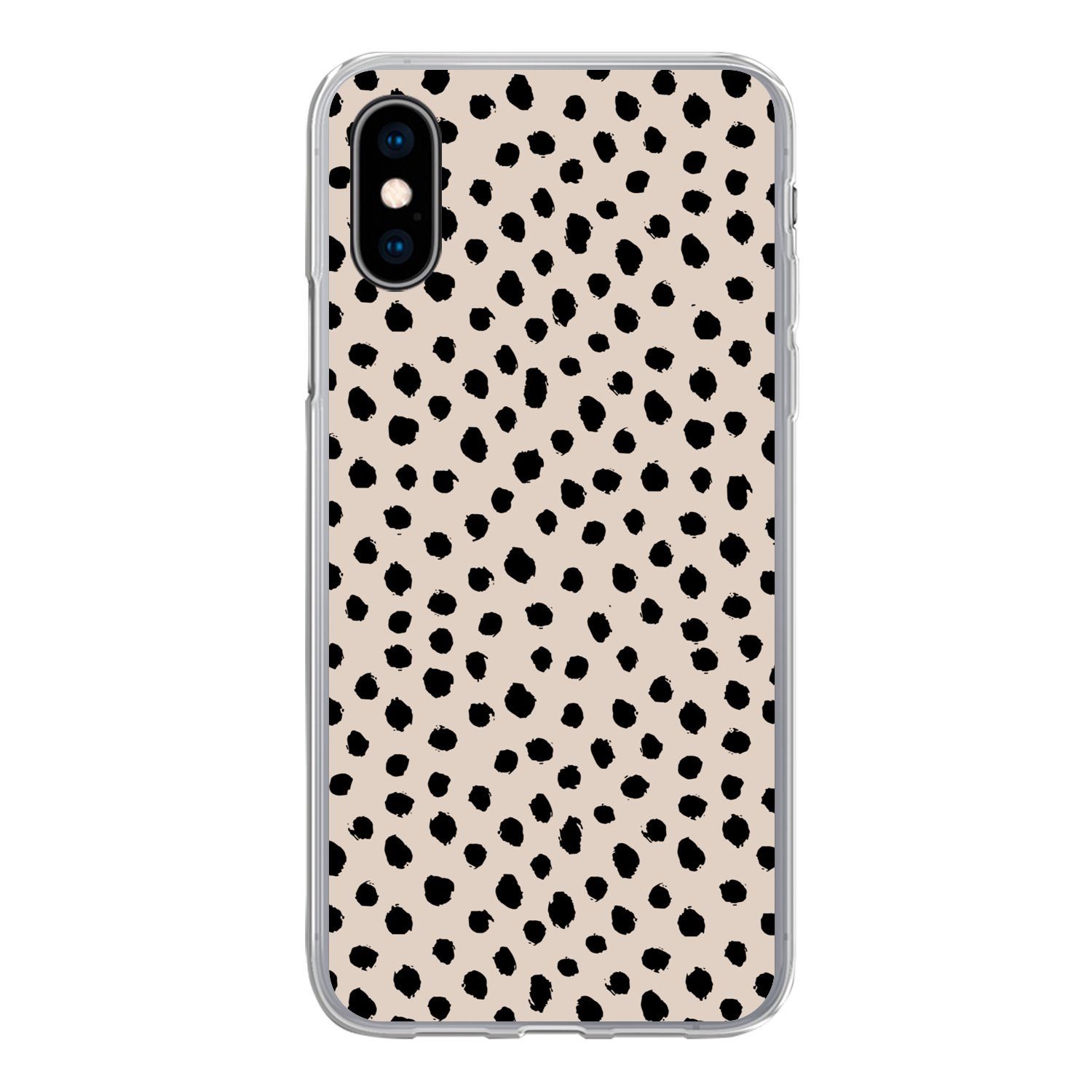 MuchoWow Handyhülle für Apple iPhone X Polka dots - Schwarz - Beige, Smartphone-Bumper, Print, Handy Schutzhülle Dünn