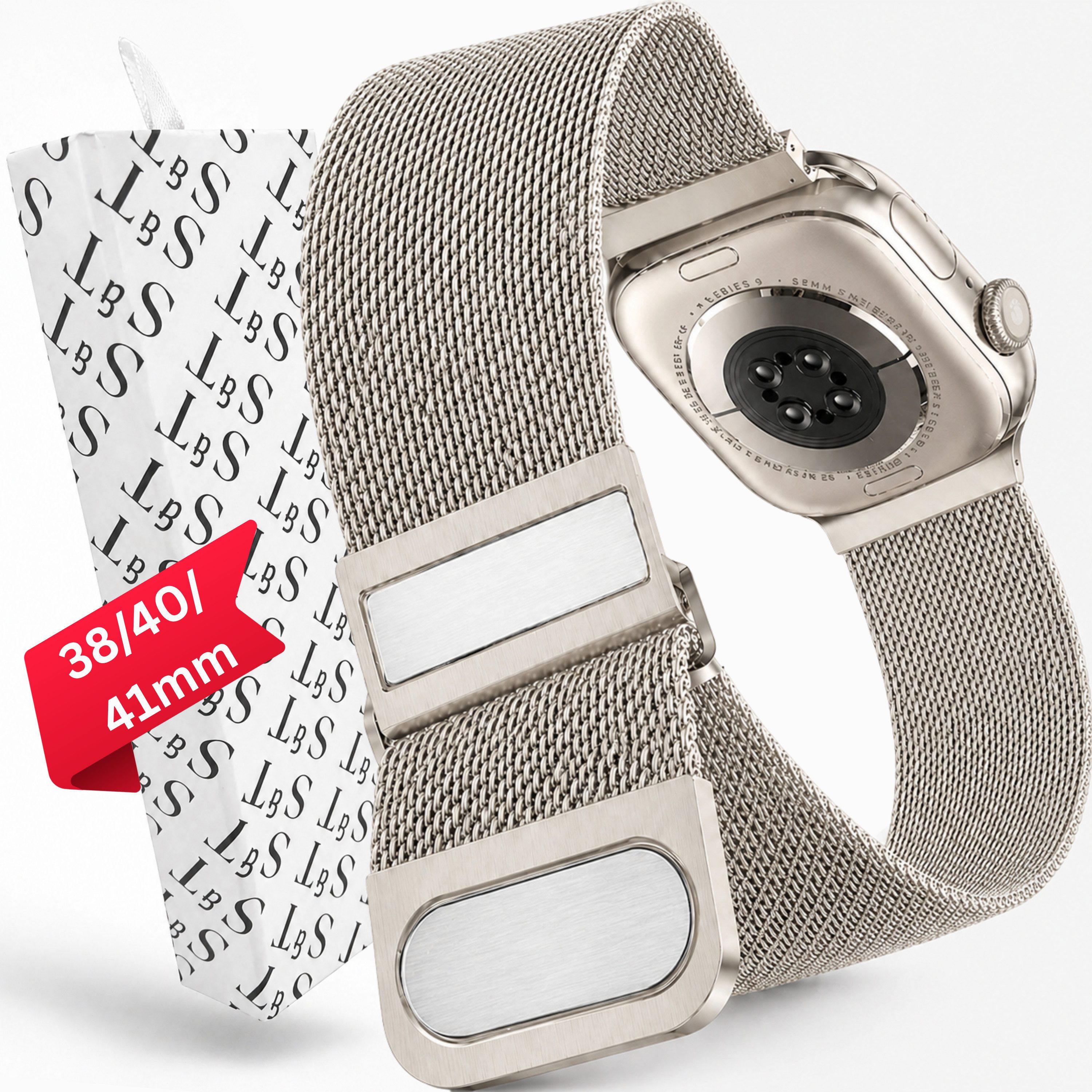 S&T Design Smartwatch-Armband Armband Edelstahl für Apple Watch Doppel Magnetischer Mesh Milanaise, Kompatibel mit Apple Watch 38 / 40 / 41/ 42 / 44 / 45 / 46 / 49 Metall