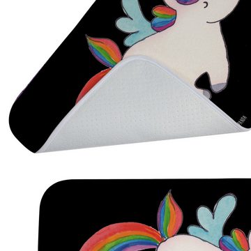 Badematte Einhorn Pegasus - Schwarz - Geschenk, Unicorn, Duschmatte, Badezimmer Mr. & Mrs. Panda, Höhe 1 mm, 100% Polyester, rechteckig, Saugstark