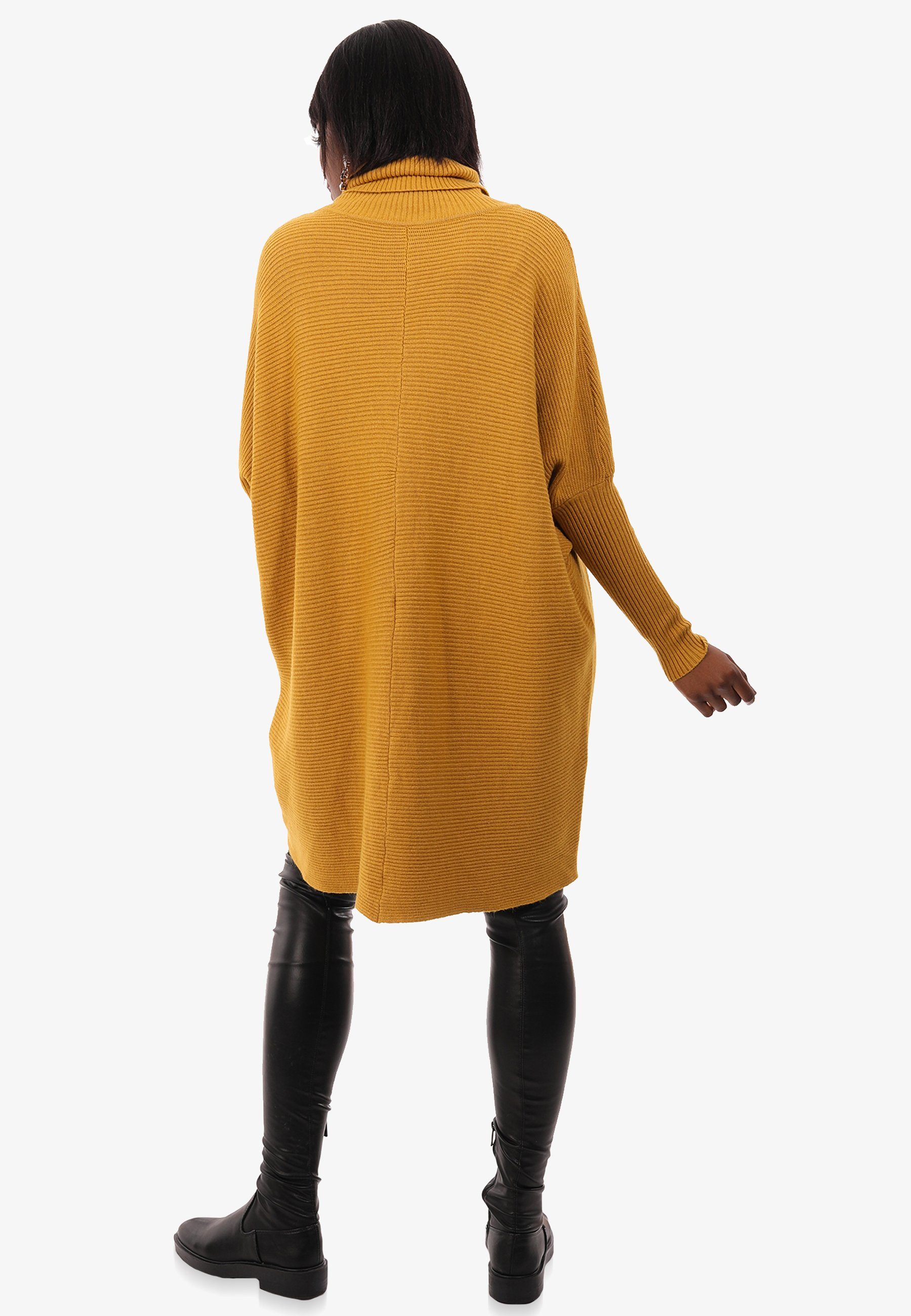 YC Fashion & Style Size mit Unifarbe, Strickpullover asymmetrisch in mit Schultern (1-tlg) überschnittenen Plus senf Longpullover Rollkragen