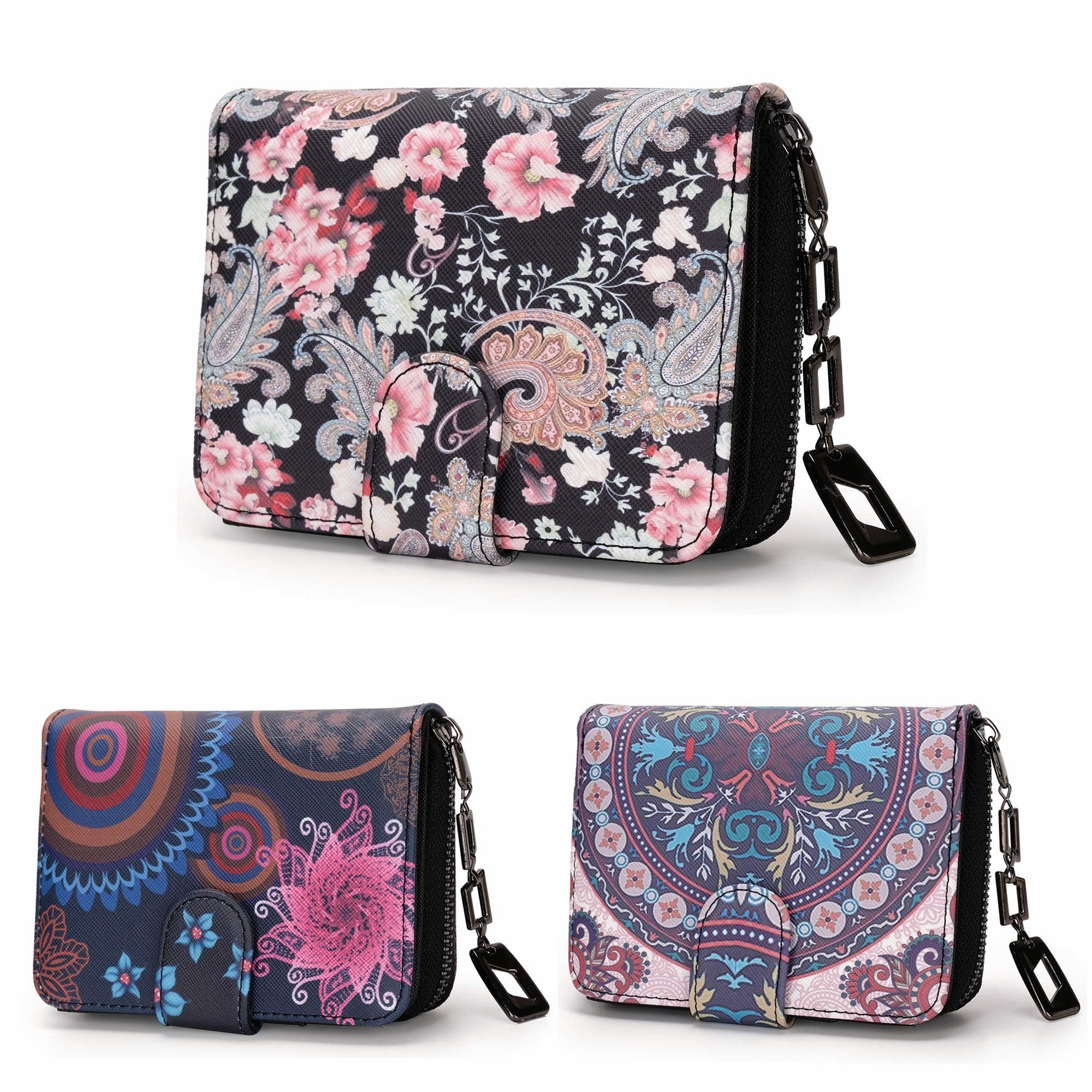 Geldbeutel und mit Platz Stil, im Blütenmuster Floral Aufteilung TAN.TOMI Brieftasche Dreams mit Mandala viel Blumen- Praktische