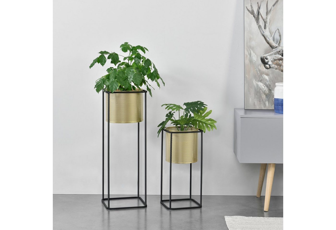 Thumbnail - en.casa Blumenständer (Set, 2er), »Mettet« Pflanzenständer 2er Set Metall Goldfarben/Schwarz