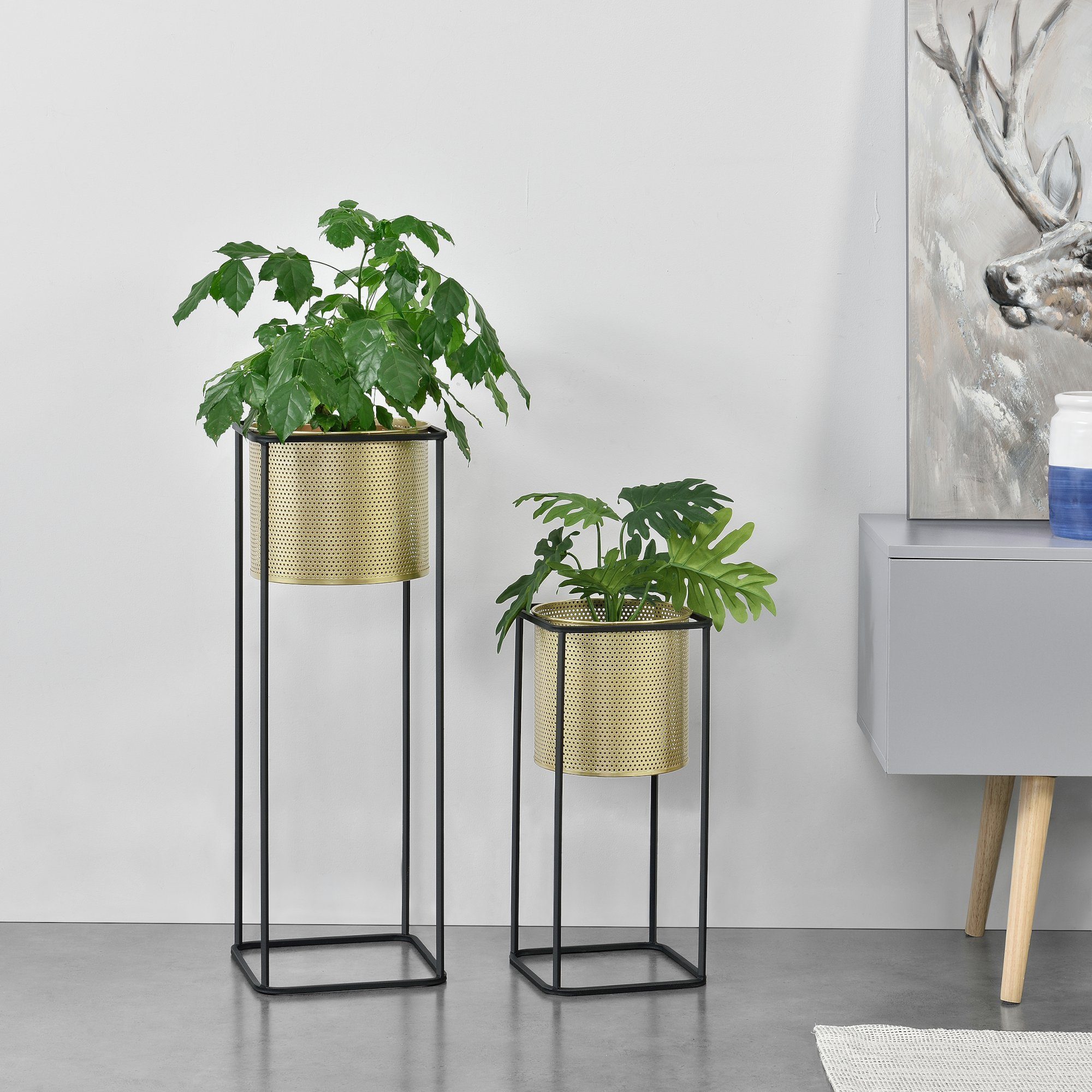 en.casa Blumenständer (Set, 2er), »Mettet« Blumenkübel Pflanzenständer  Pflanztopf Metall gold/schwarz online kaufen | OTTO