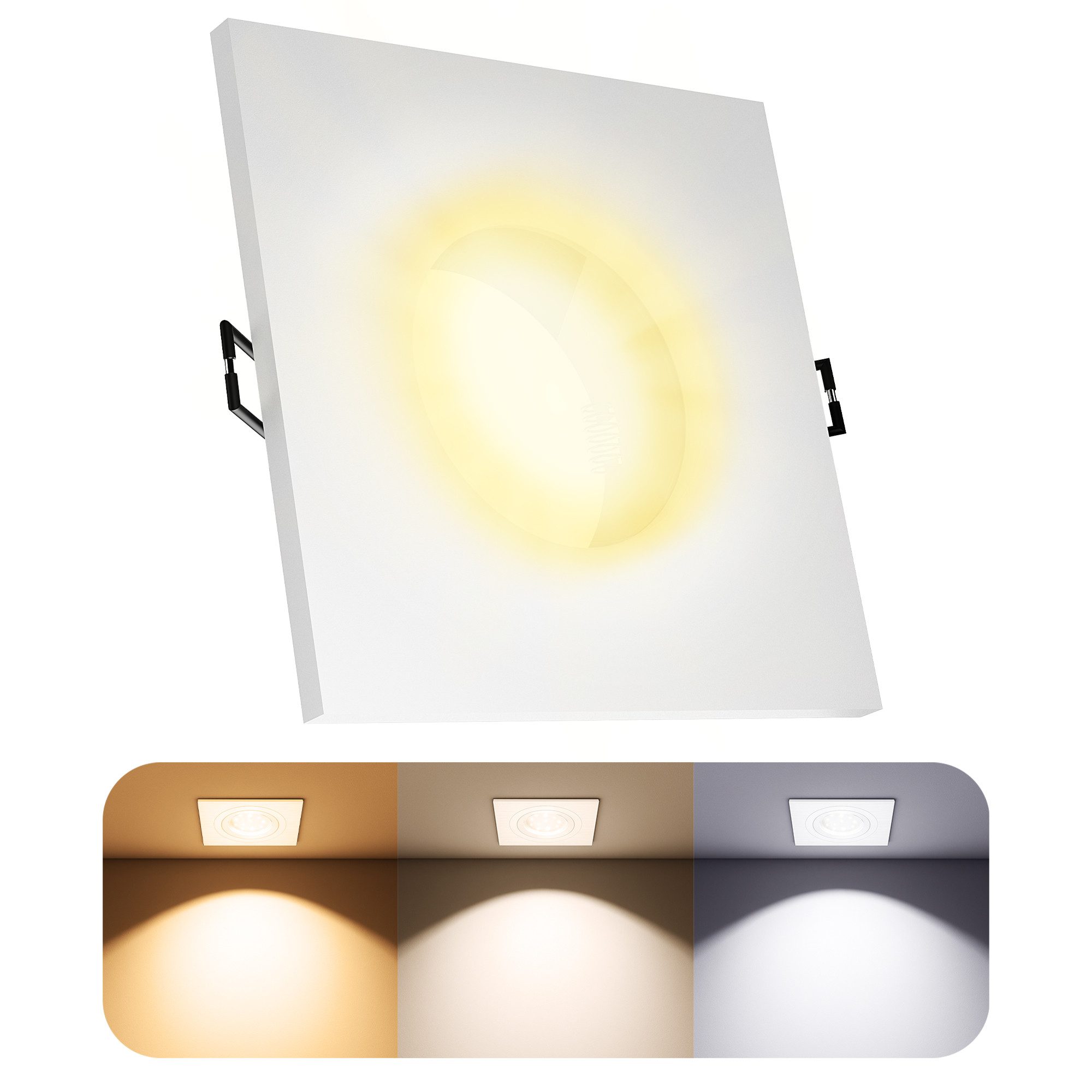 SSC-LUXon LED Außen-Deckenleuchte BEDA LED Einbaustrahler IP65 flach 6W dimmbar 3CCT quadratisch weiß, Neutralweiß, Warmweiß, Tageslichtweiß