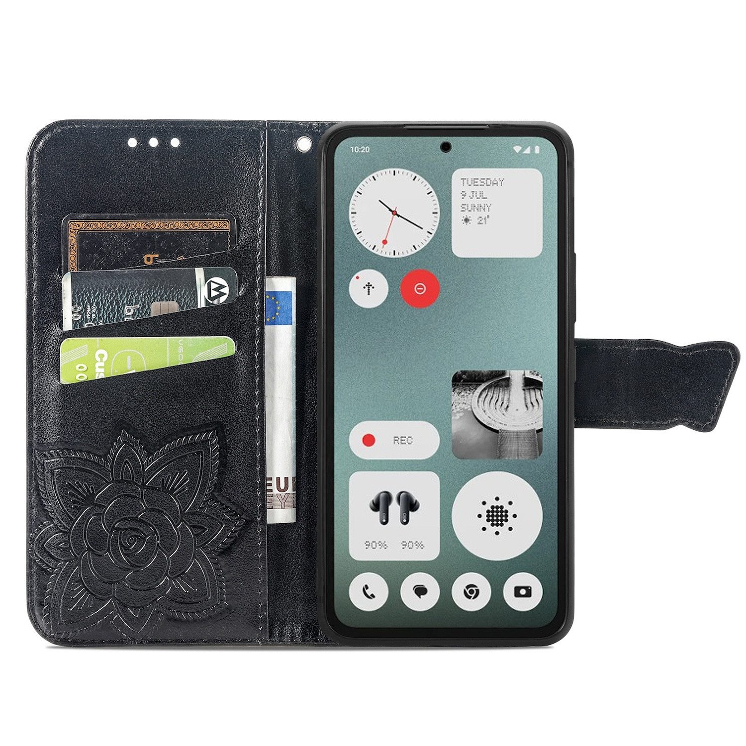 Wigento Smartphone-Hülle Für Nothing CMF Phone 1 Kunstleder Wallet Schmetterling Hülle Schwarz, Kunst-Leder Schutzhülle Smart Case Cover magnetischer Verschluss