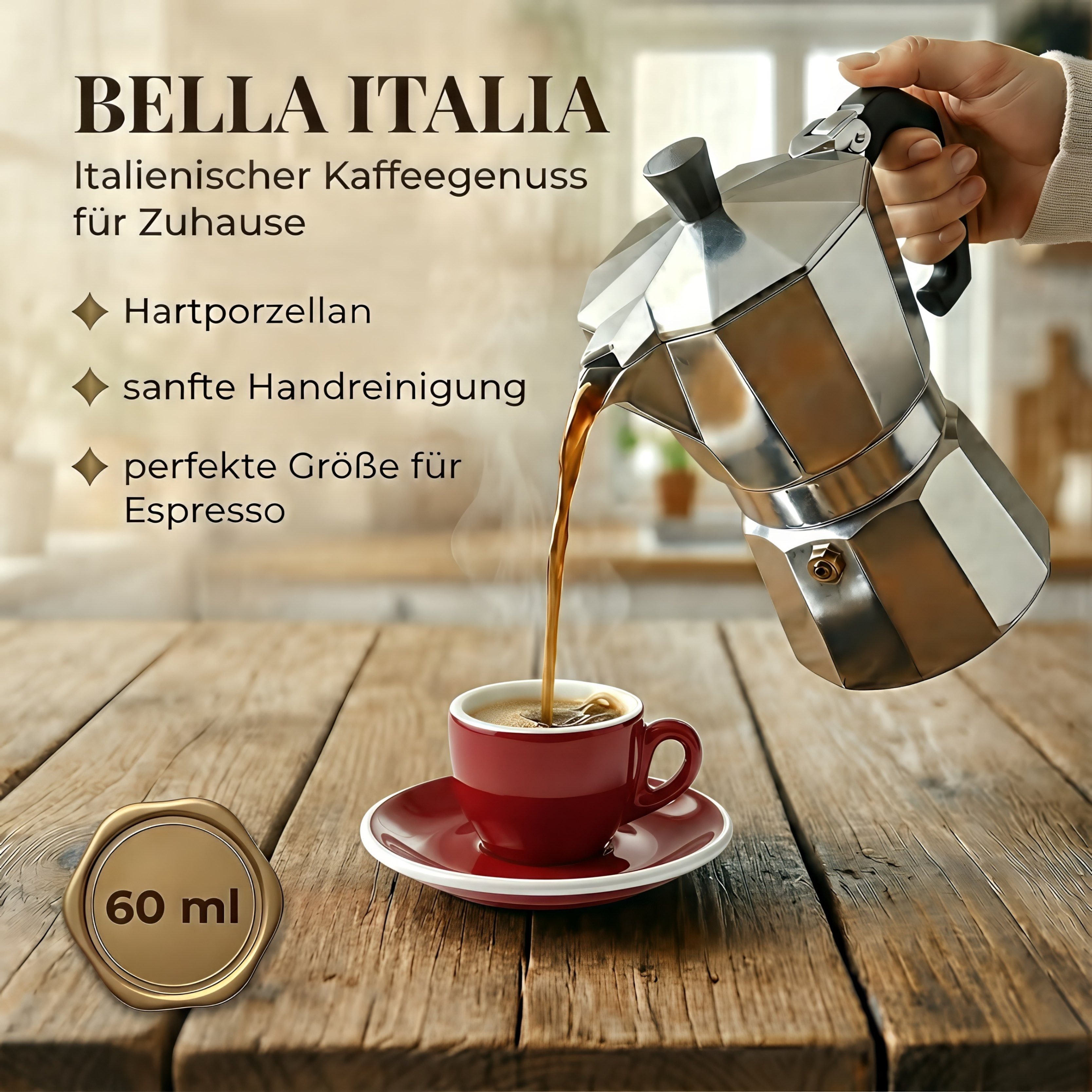 MUVELL Espressotasse 6x Espressotassen & Untertassen Set 0,8 cm dickwandig, rot, 6-tlg., Keramik, 60 ml rot mit weißen Rand und Innenfläche – Bild 4 von 5