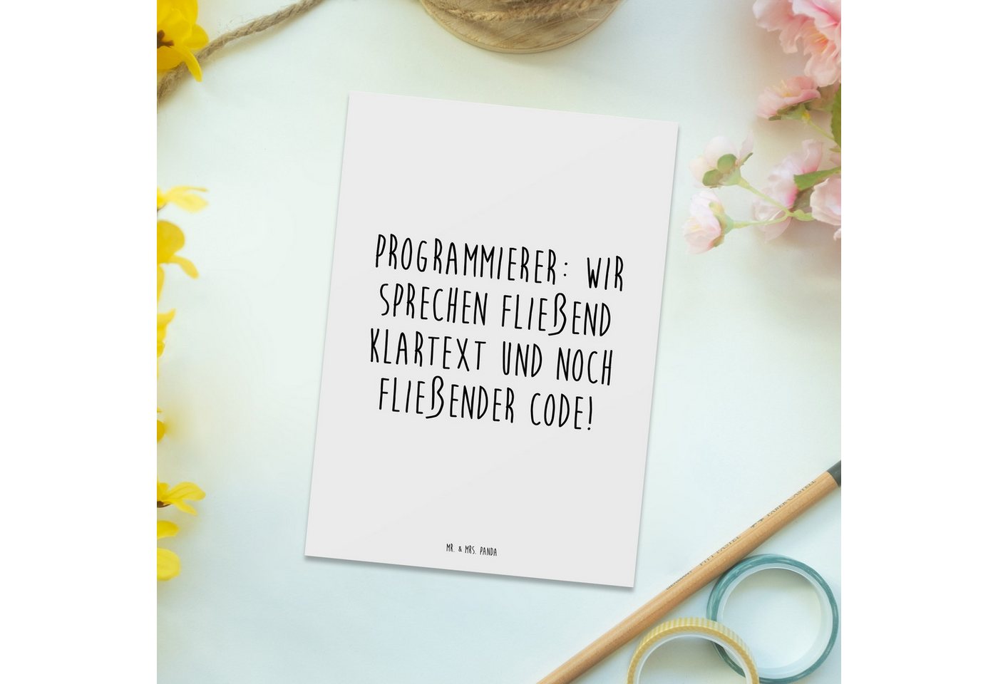 Thumbnail - Mr. & Mrs. Panda Postkarte Programmierer Codeflüsterer - Weiß - Geschenk, Kommunikation, Ansicht, Hochglänzend