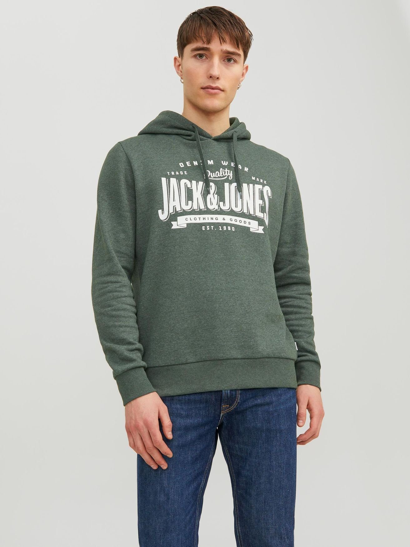Jack & Jones Hoodie Kapuzenpullover Hoodie mit Print JJELOGO 5582 in Grün | Sweatshirts