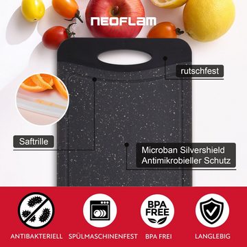 NEOFLAM® Schneidebrett Flutto Antibakterielles Frühstücksbrettchen Set 4tlg. - Granit/Schwarz, Kunststoff (PP), (4-St)