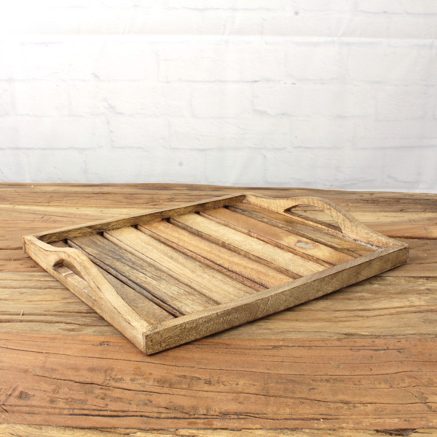 Macosa Home Dekotablett Holztablett Mangoholz Braun 30 cm rechteckig mit Gr günstig online kaufen