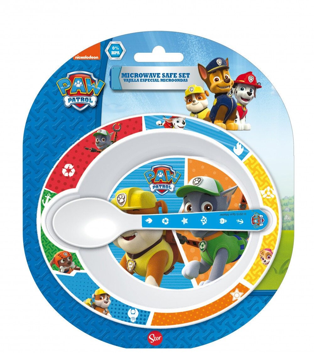 Stor Kindergeschirr-Set Paw Patrol Baby Mikro-Tiefen Teller + Löffel Set
