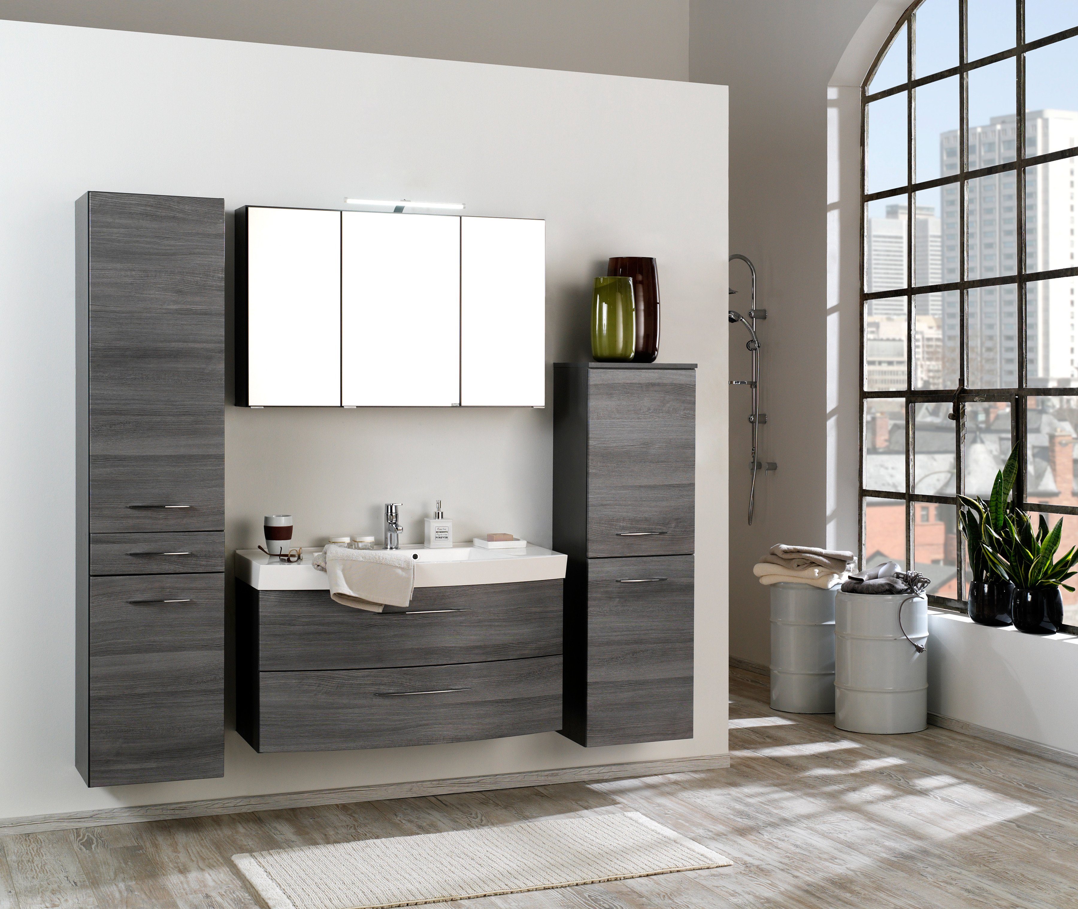 welltime Badmöbel-Set Florida, (2-St), Breite 100 cm, Waschtisch mit gewölbter Form