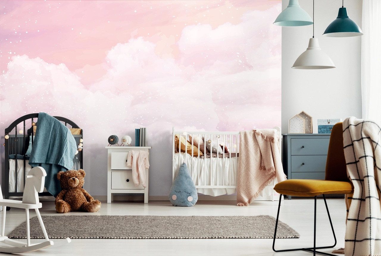 Wallarena Fototapete Mädchen Wolken - Mehrfarbig - Modern - Vlies - Schlafzimmer, glatt, (3 St), 150x105cm