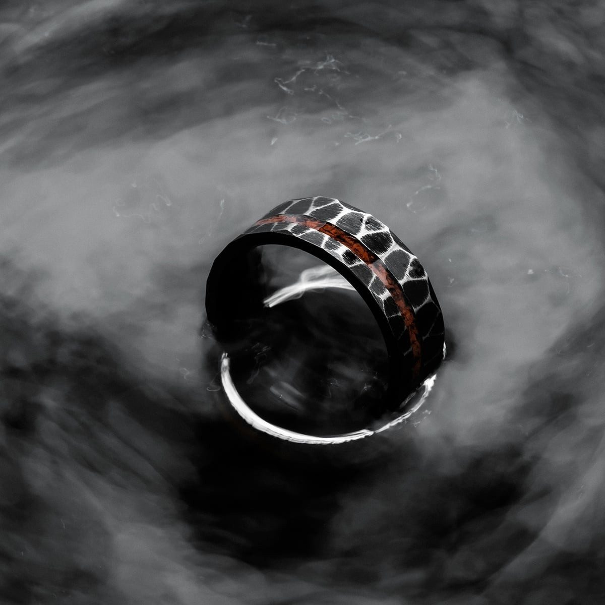 Holzkern Fingerring HerrenSumo Obsidian/Titan
