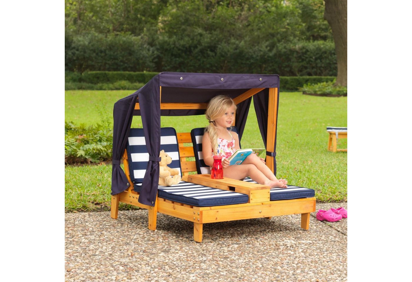 KidKraft® Kinderklappstuhl »Doppelte Sonnenliege mit Getränkehaltern, weiß-blau«-kaufen