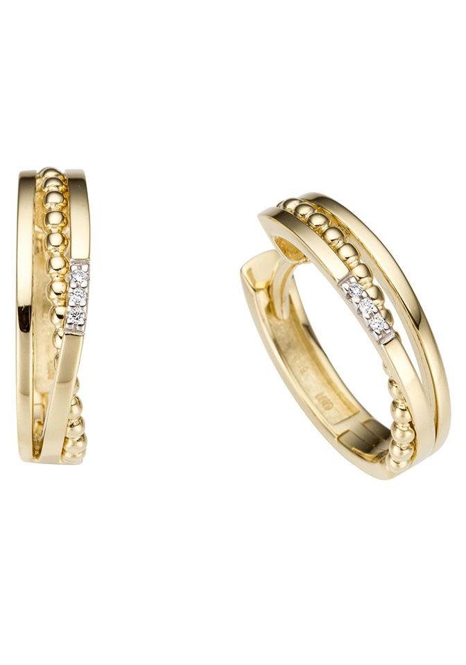 Firetti Paar Creolen Schmuck Geschenk Gold 333 rhodiniert, massiv, bicolor, mehrreihig, mit Brillant