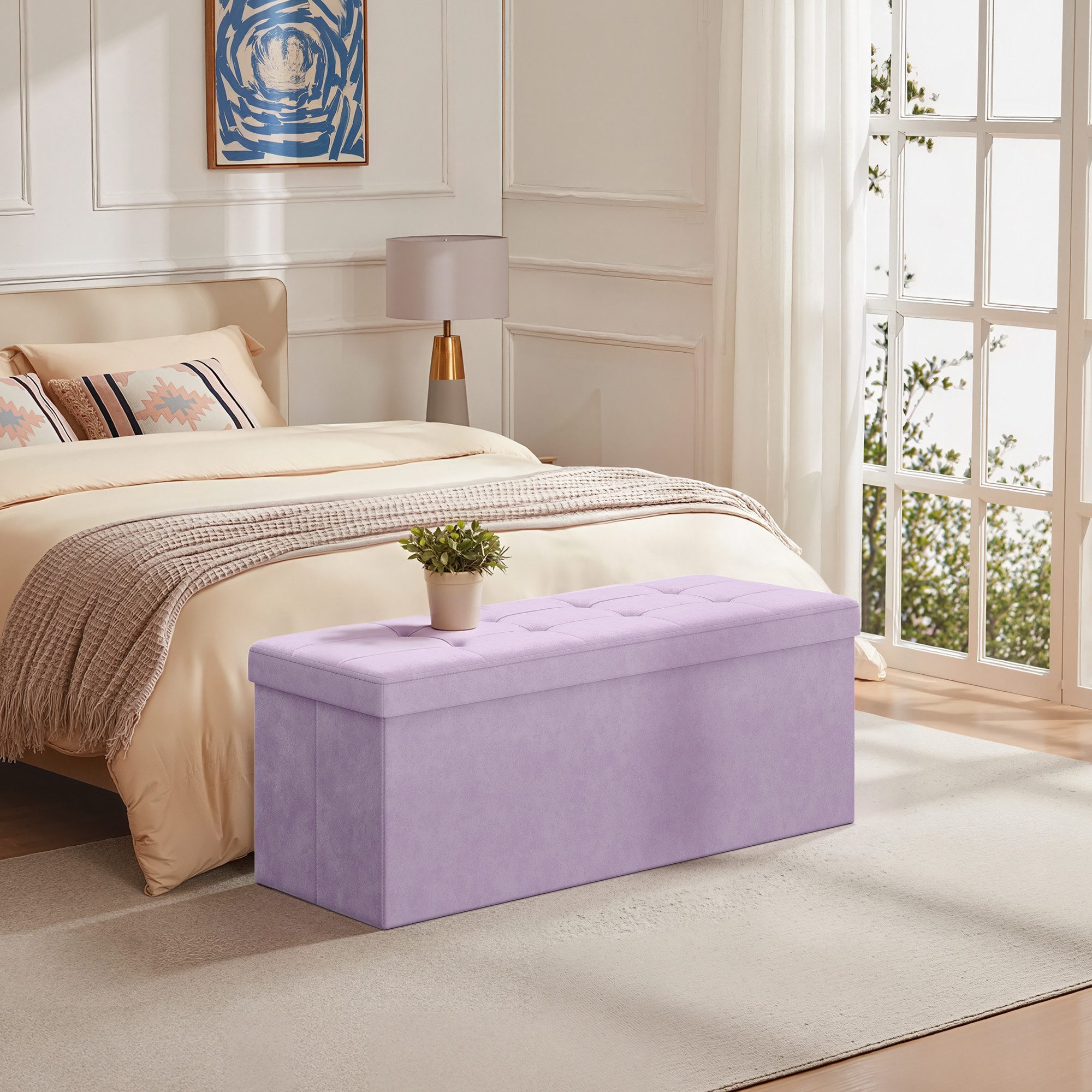 SONGMICS Sitzhocker Aufbewahrungshocker, Samtige, klappbare Sitztruhe (76/110 cm) mit 2 extra Boxen
