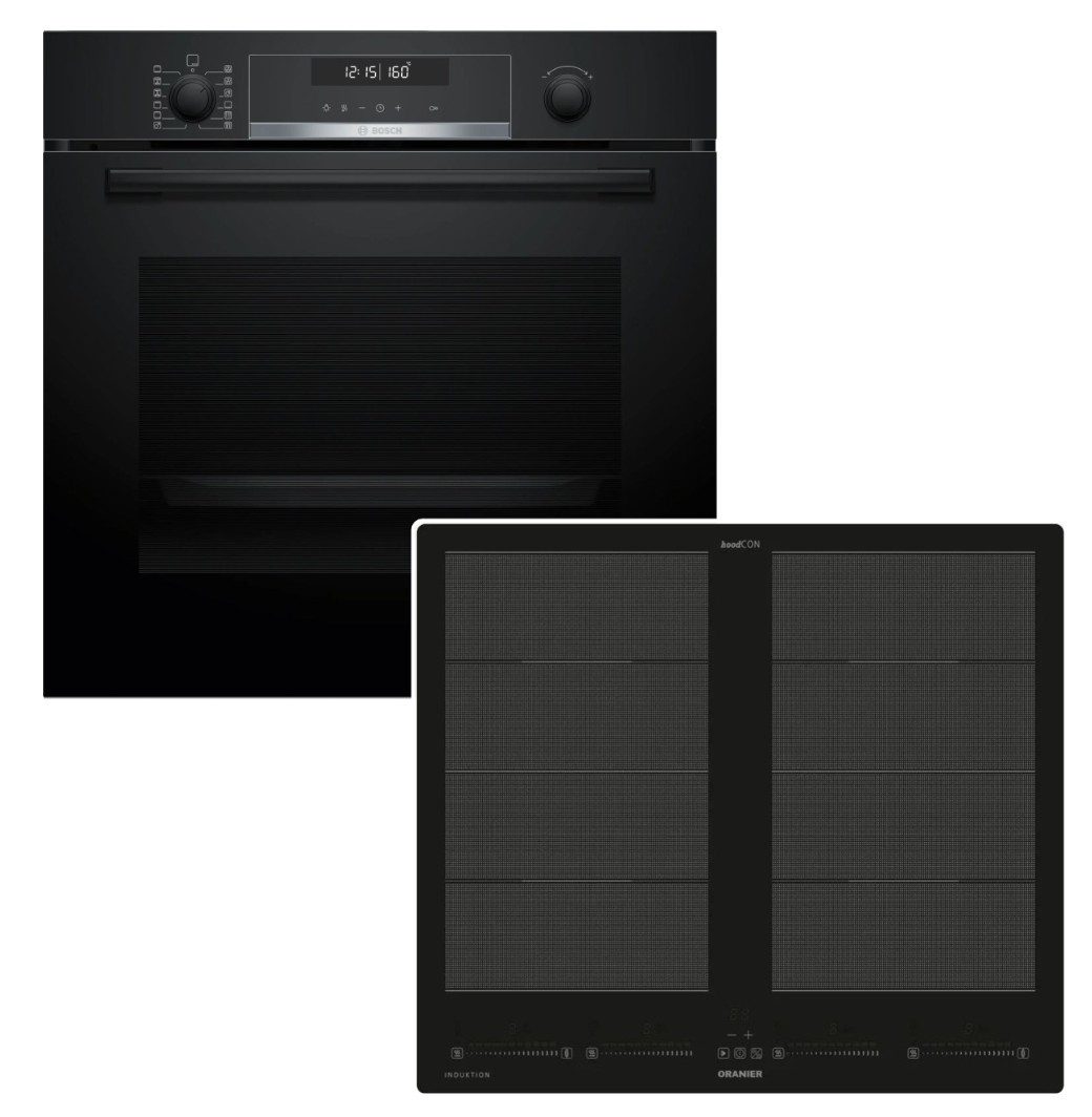 BOSCH Backofen-Set Backofen Pyrolyse AirFry + Oranier Induktionskochfeld Flächeninduktion, mit Nein, Pyrolyse-Selbstreinigung Hydrolyse