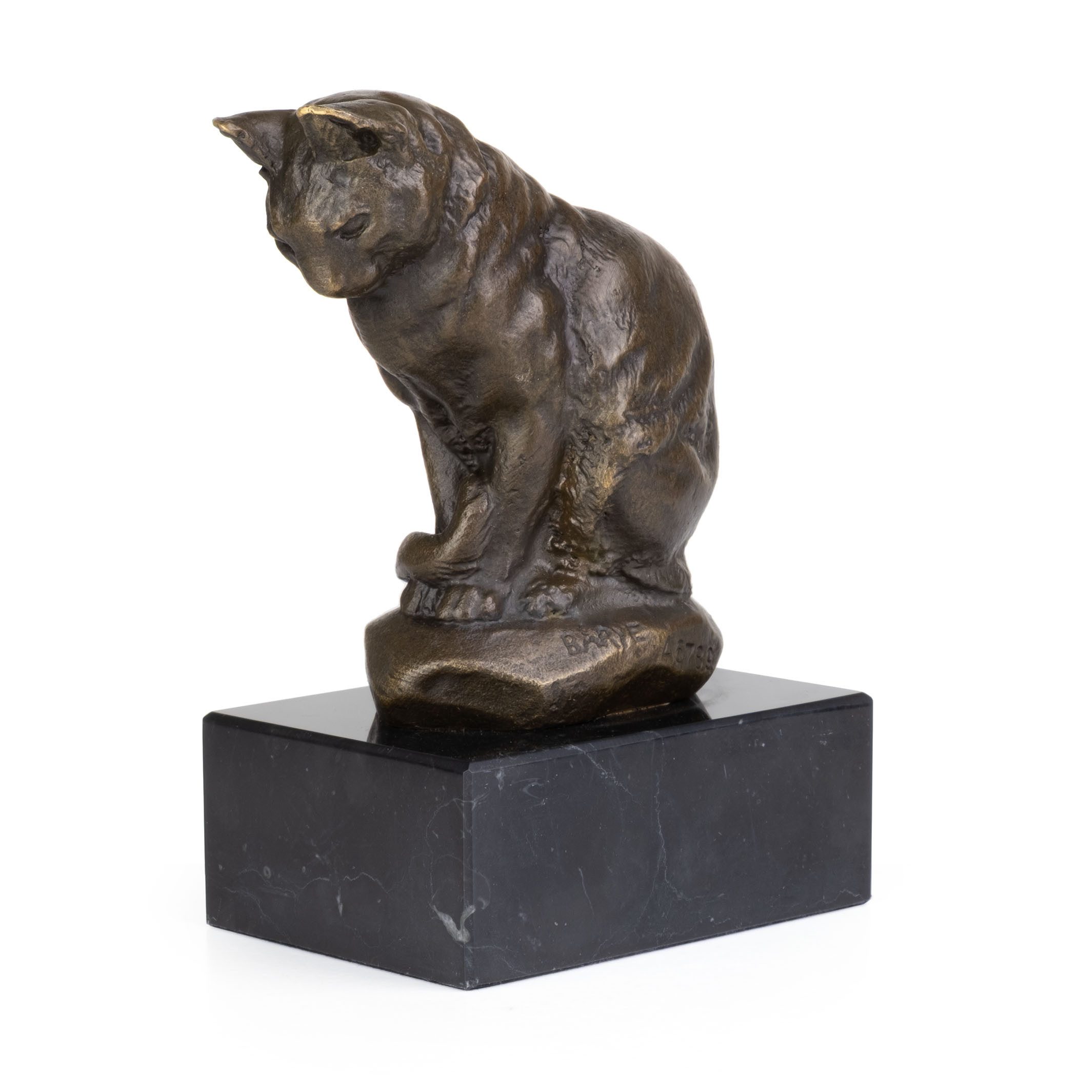 Moritz Tierfigur Sitzende Katzenskulptur aus Bronze H 12 cm mit Marmorsockel Filz (Einzelartikel, kein Set)