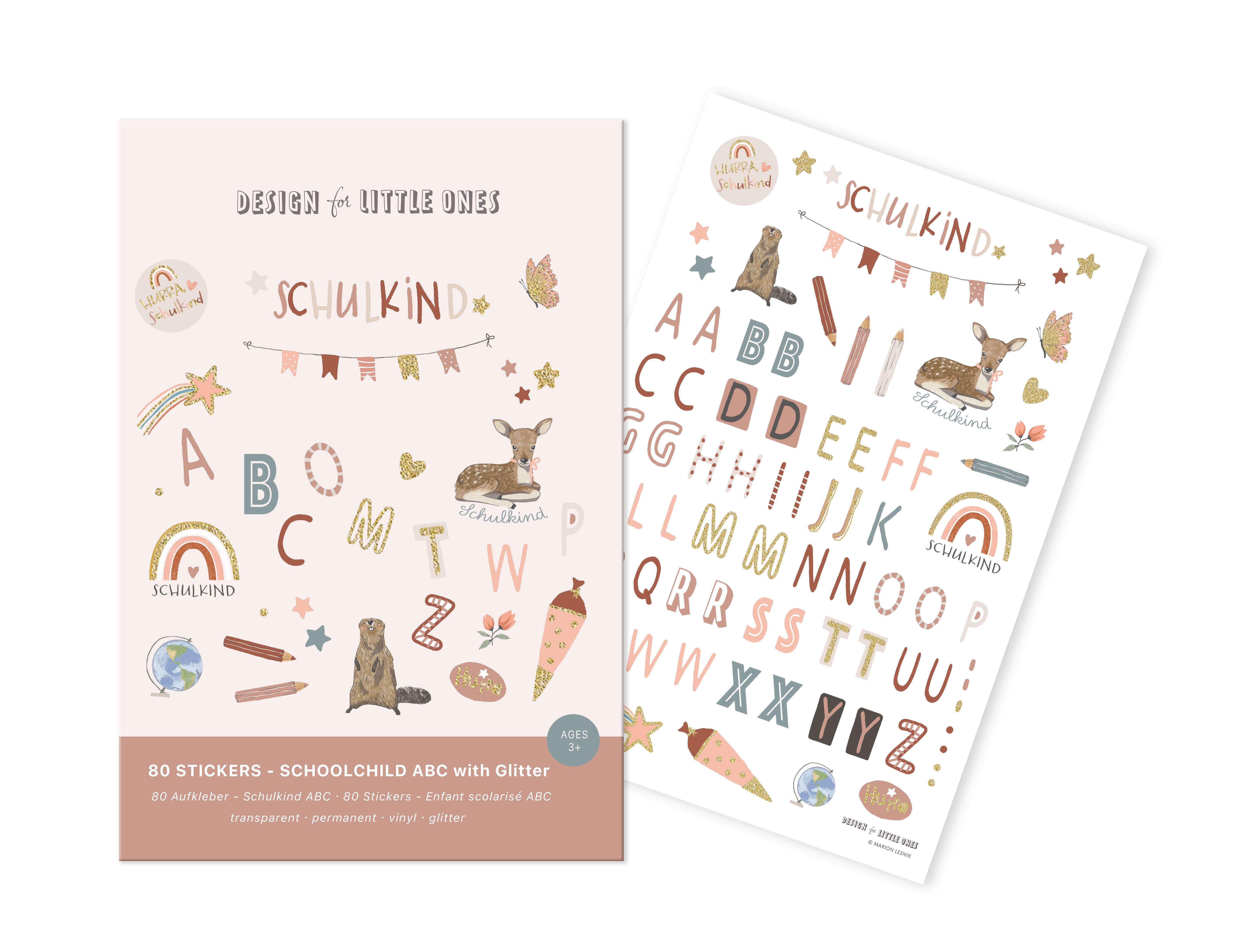 Designforlittleones Sticker Buchstabenzauber Pastell mit Gold, Geschenkidee Schulkind, transparent und permanent