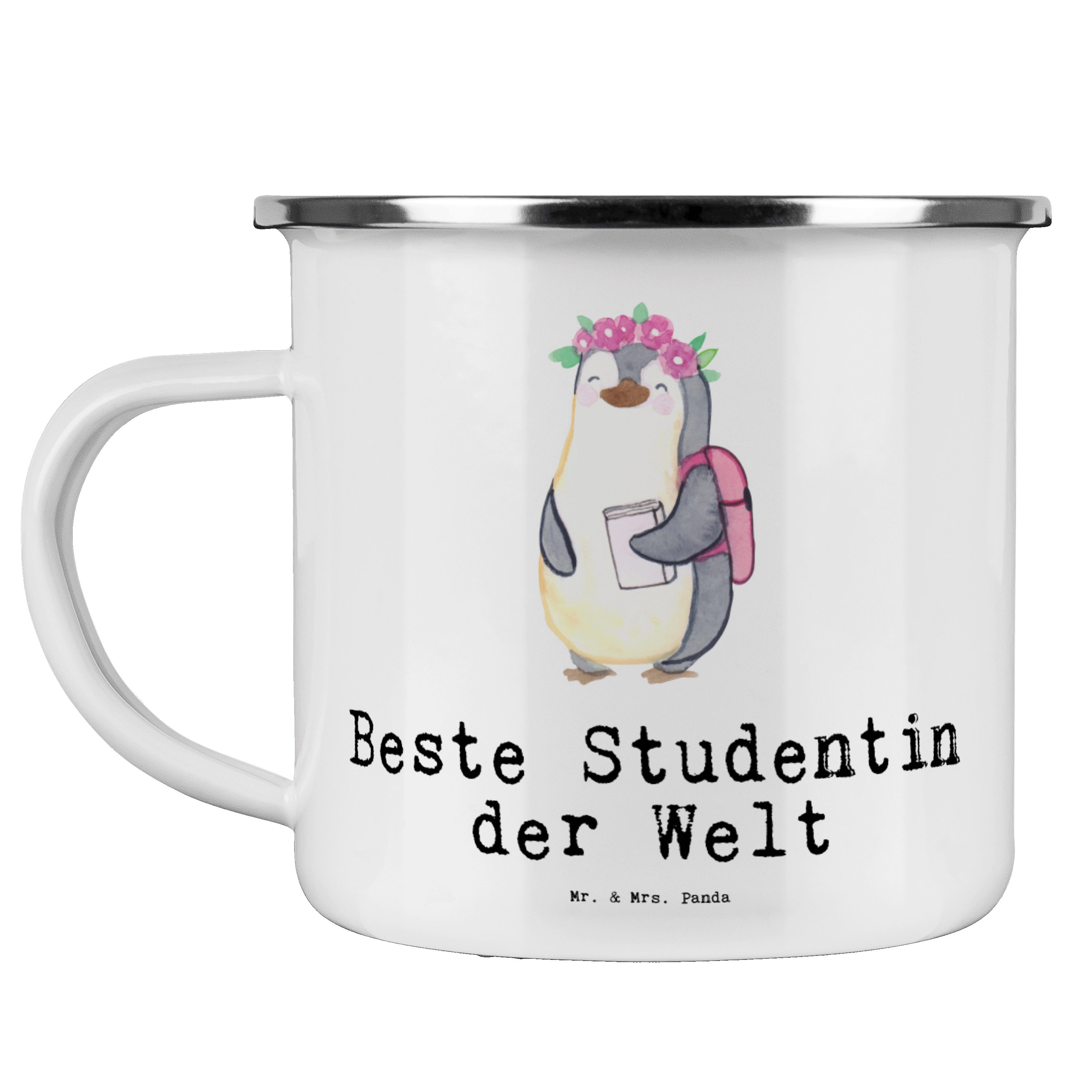 Mr. & Mrs. Panda Becher Pinguin Beste Studentin der Welt - Weiß - Geschenk, Danke, Kaffee Ble, Emaille | Becher