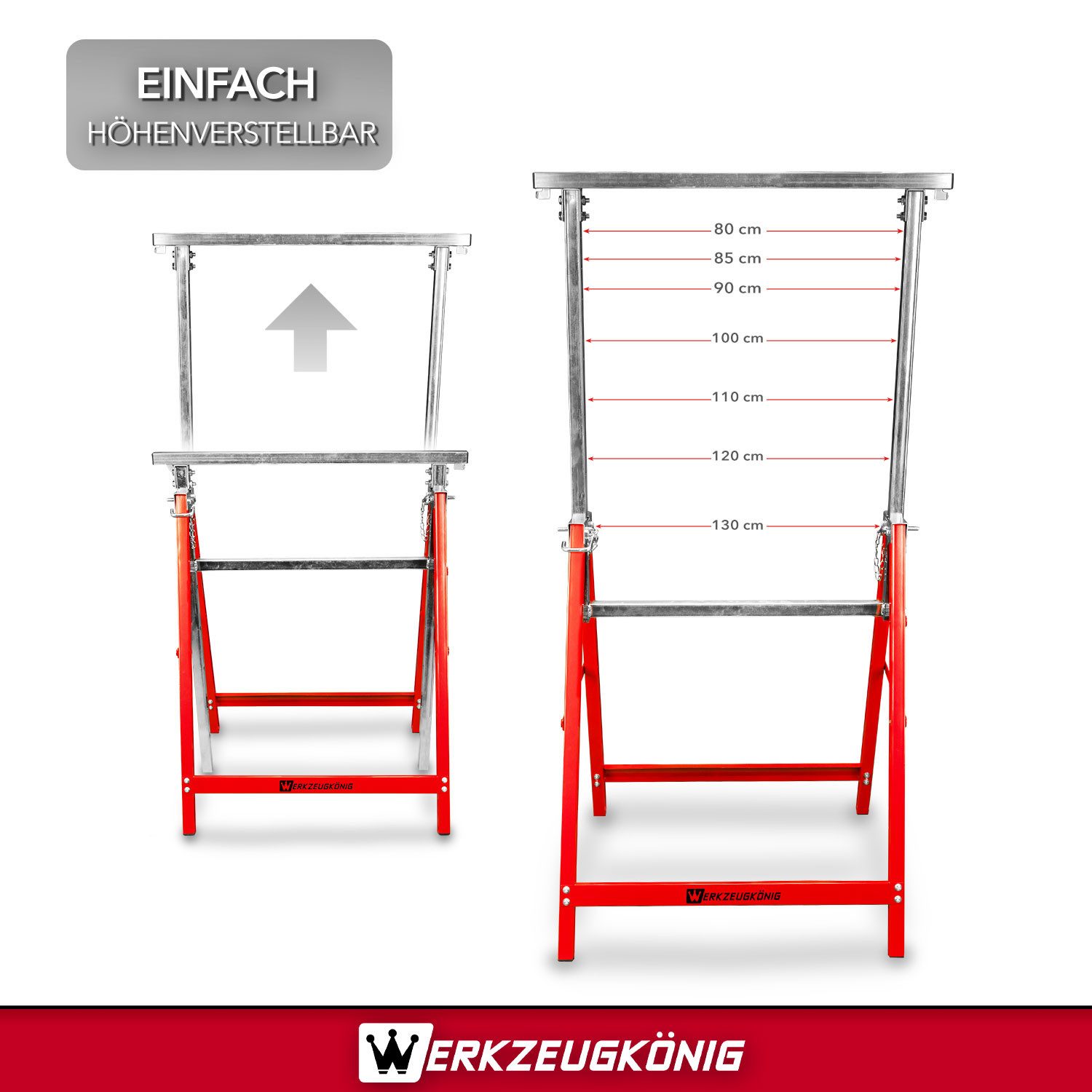 Werkzeugkönig Klappbock Arbeitsbock höhenverstellbar 200 kg, 200 kg max. Belastbarkeit, (1-St), Arbeitshöhe von 80 bis 130cm - bis 200 kg belastbar