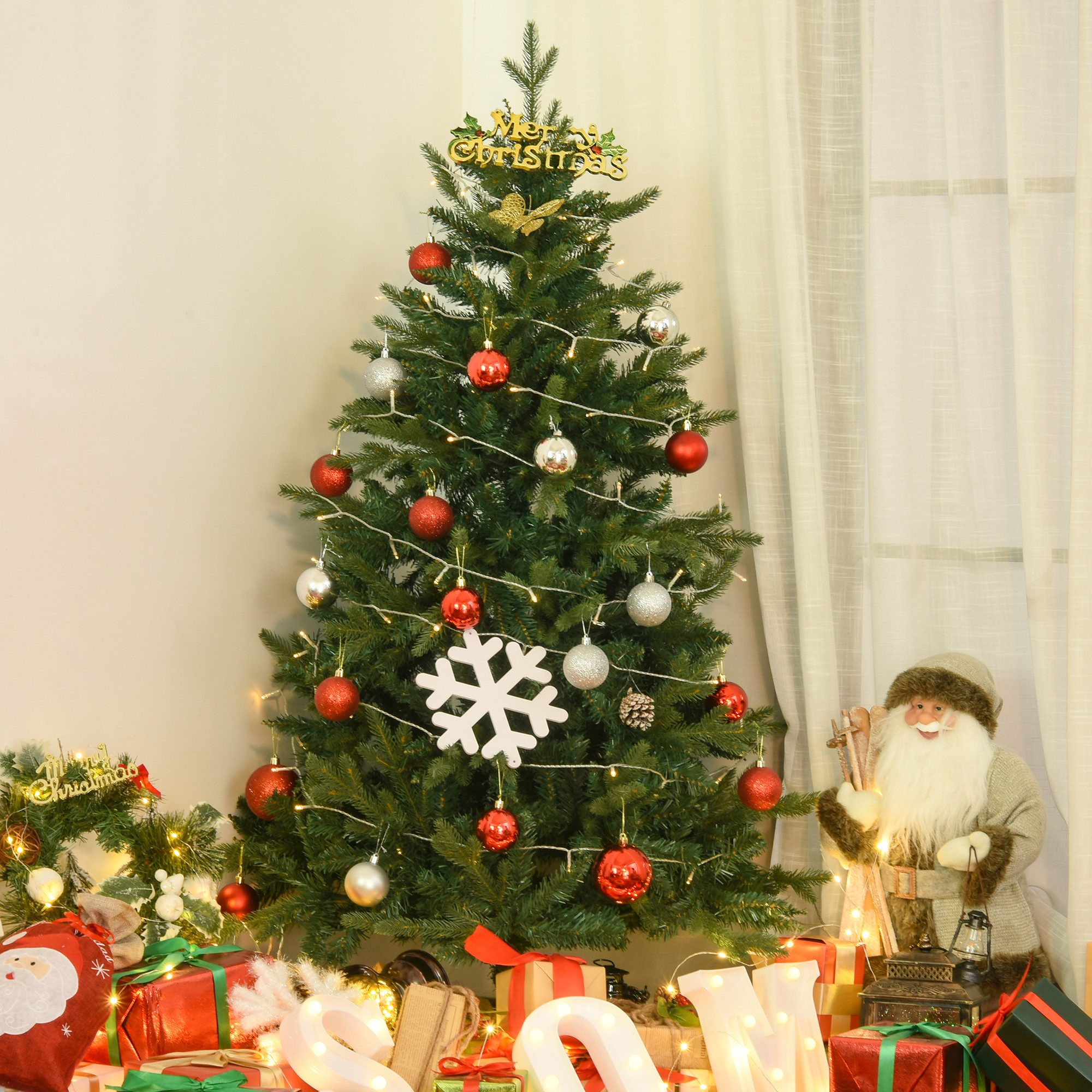 furnicato Künstlicher Weihnachtsbaum 150 x 95 cm Grün Kunststoff Metall 946 Spitzen Christbaum, Stabiler Christbaum mit 946 Spitzen und faltbarem Metallständer