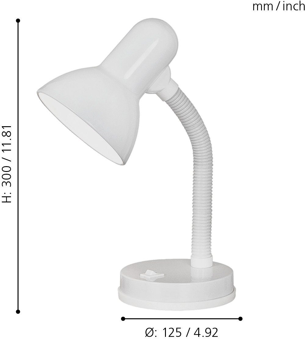 EGLO Leuchtmittel, schwenkbar Ø12,5 Leuchtmittel H30 ohne flex. - wechselbar, - x BASIC, / Wippschalter Tischleuchte cm weiß/ Hals
