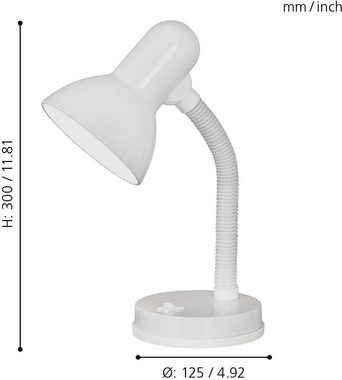 EGLO Tischleuchte BASIC, Leuchtmittel wechselbar, ohne Leuchtmittel, weiß/ Ø12,5 x H30 cm / Wippschalter - schwenkbar - flex. Hals