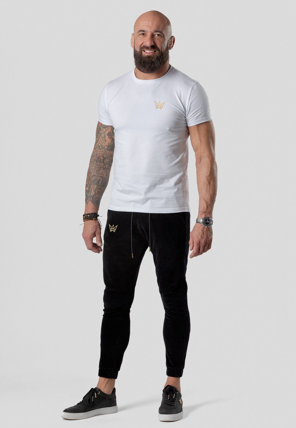 TRES AMIGOS T-Shirt Einfaches Slim Fit T-Shirt mit Logo Weiß