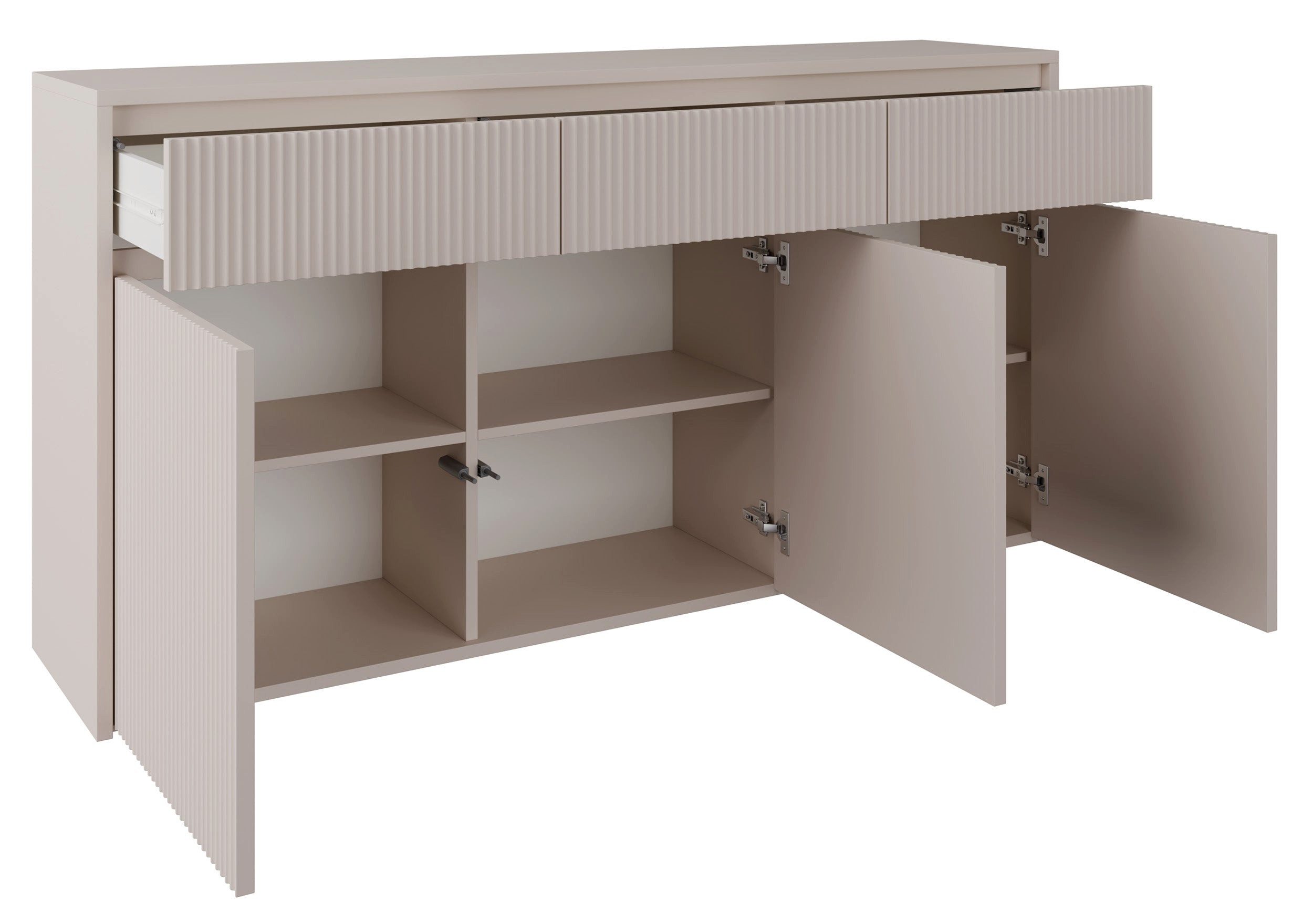 Selsey Sideboard VEMMI, Sideboard in Kaschmir & Push-to-Open, 3 Türen und Schubladen
