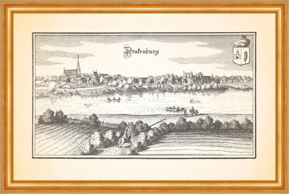 Kunstdruck Drakenburg Weser Burganlage Schlossgut Pfarrei Kupferstich Merian 0378