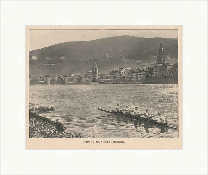 Kunstdruck Rudern auf dem Neckar bei Heidelberg Sportler Städte Fluss F_Vintage 0, (1 St)