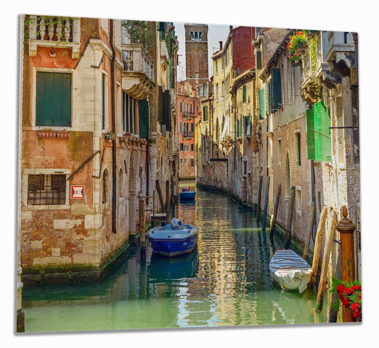 Wallario Herd-Abdeckplatte Urlaub in Venedig Kanal zwischen bunten Häusern, ESG-Sicherheitsglas, (Glasplatte, 1 tlg., inkl. 5mm Noppen), verschiedene Größen