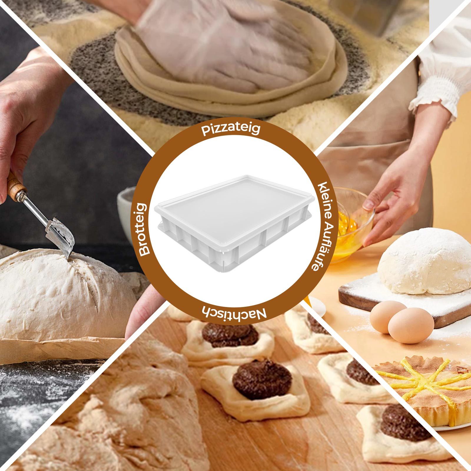 PFCTART Pizzaofen Pizzaballenbox Euronorm 30×40×7,5 cm mit Deckel, Stapelbare Gärbox für Pizza- & Brotteig