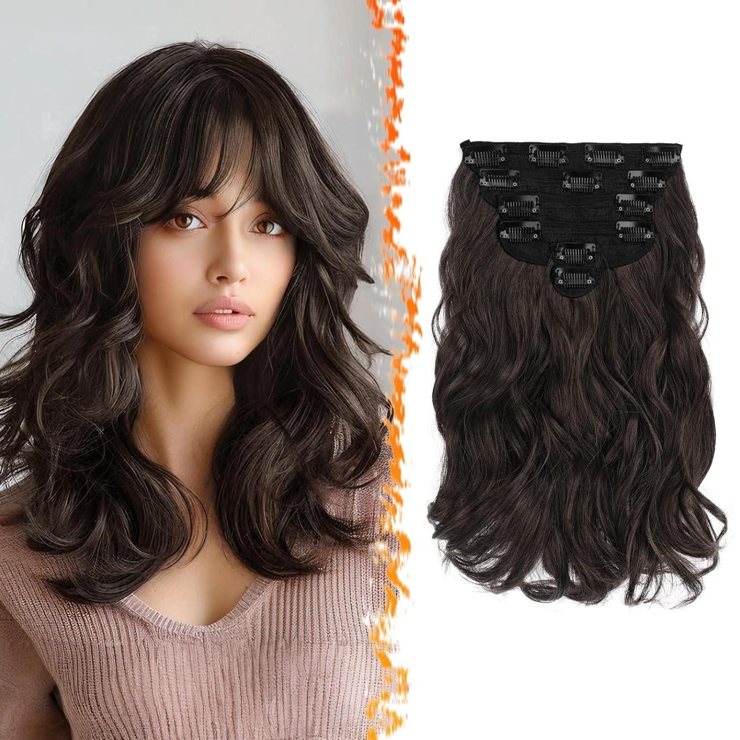 Kunsthaar-Extension Clip in Haarverlängerungen 30cm Dunkel Braun 6PCs Haarteile Extensions
