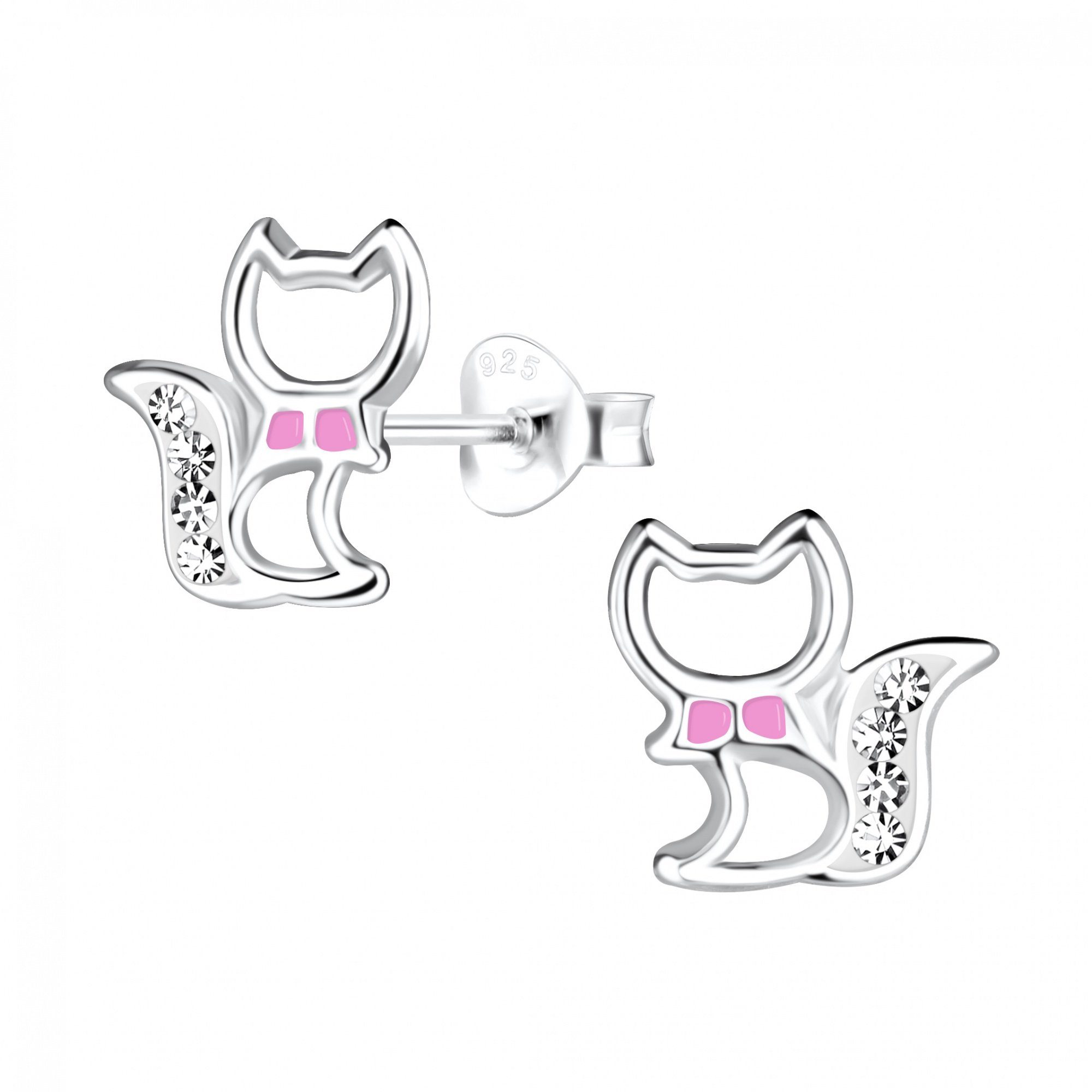 ALEXANDER YORK Paar Ohrstecker KATZE cut-out Silber 925 Design Kristall Sterling Schleife, (Ohrstecker), 2-tlg. rosa