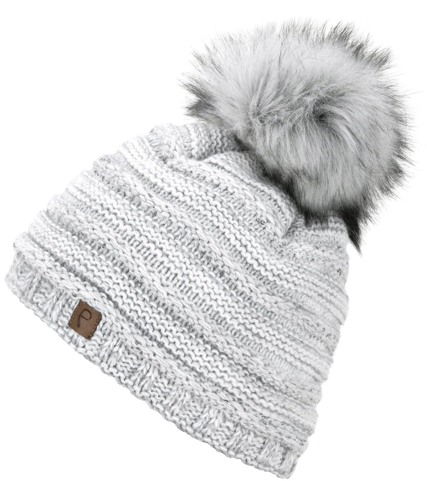 Faera Bommelmütze Wintermütze mit Bommel Damen Mütze Beanie Haube gefüttert Strickmütze