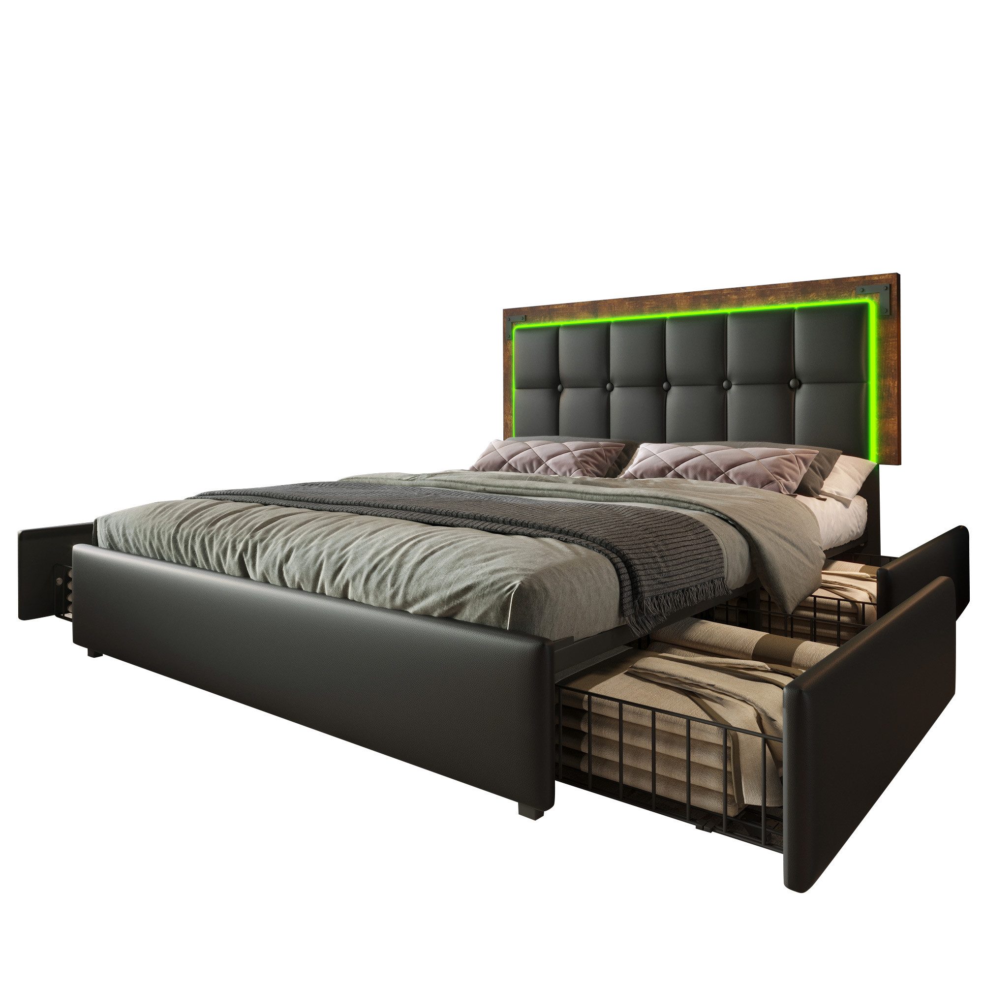Flieks Polsterbett, LED Doppelbett 140x200cm mit günstig online kaufen