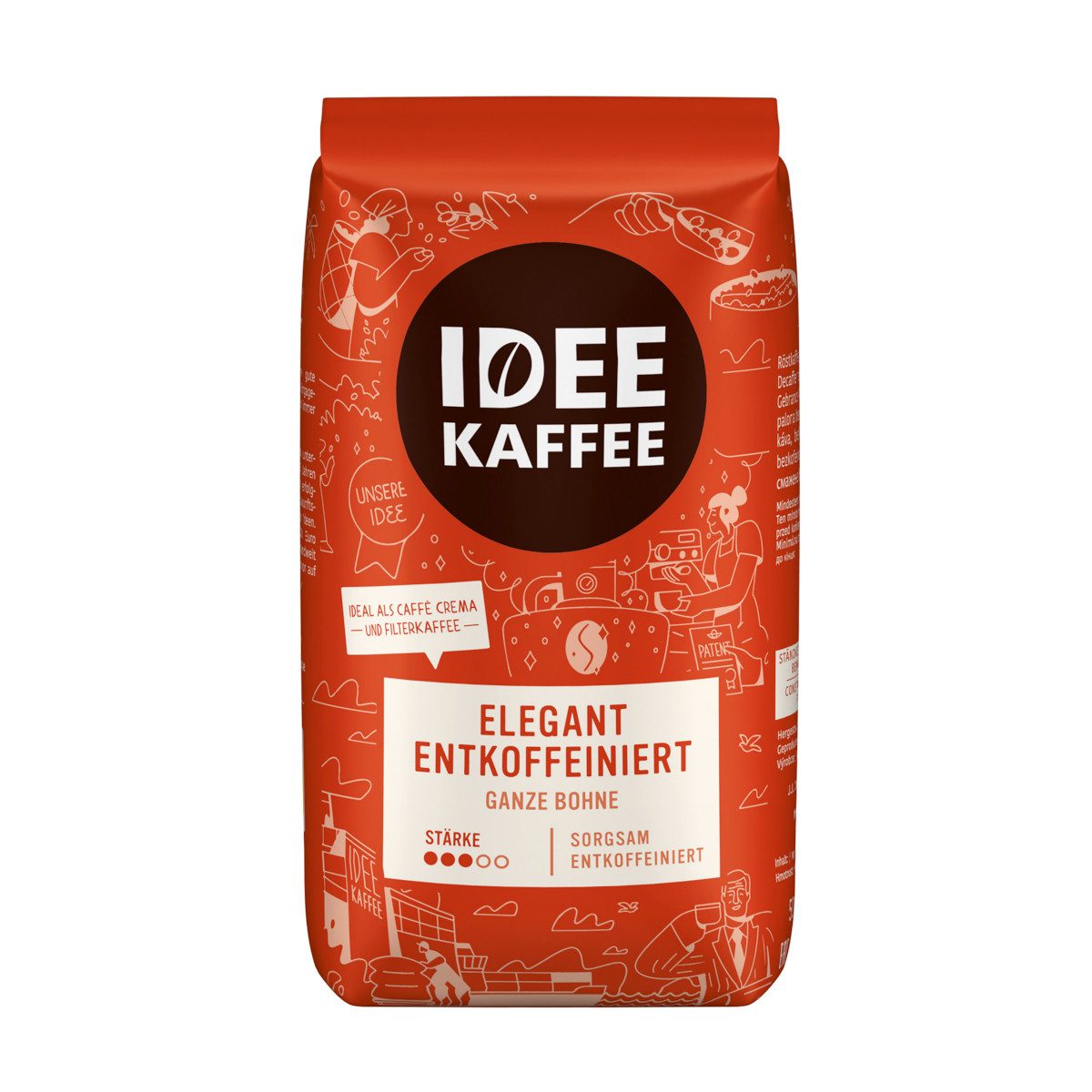 IDEE KAFFEE Kaffee, Idee Kaffee Elegant entkoffeiniert ganze Bohnen Packung 500g