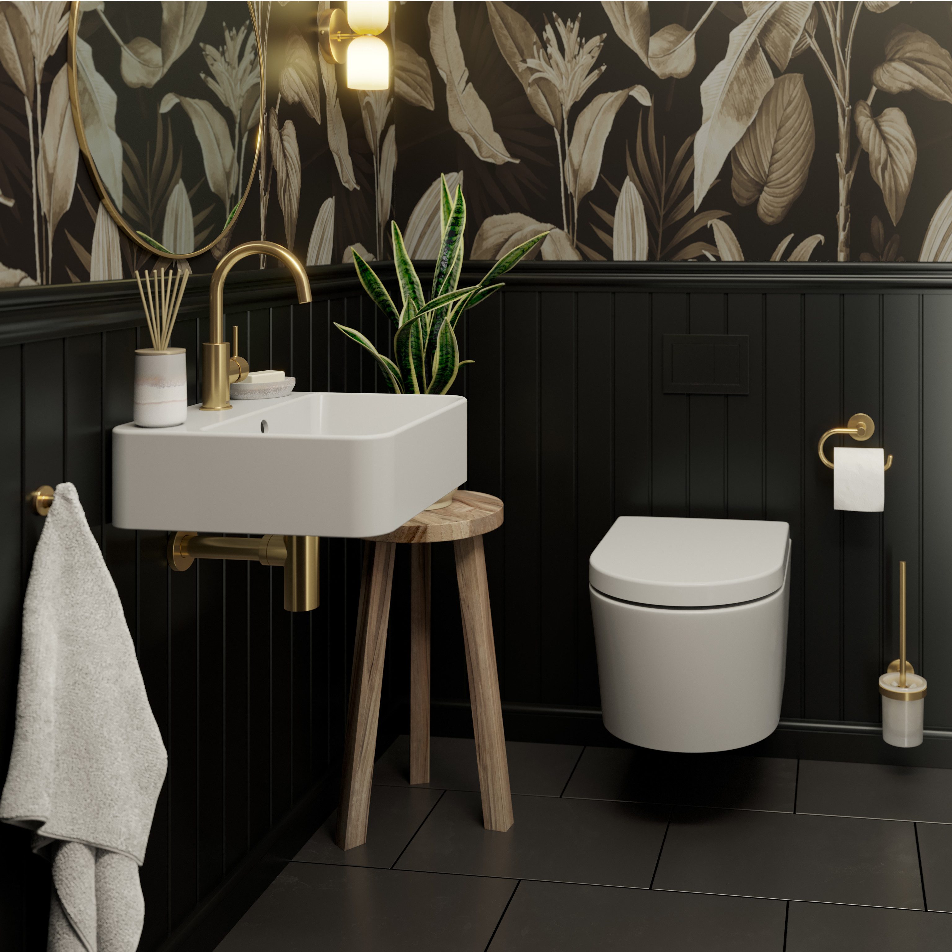 Lenz WC-Komplettset PERFECT FIT, wandhängend, (Gäste-Bad-Set Komplettes Gästebad als Set), 8-teiliges Bad-Set